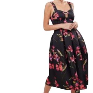 Asos Design Womens Black Floral Print Sleeveless Midi Dress Size 10